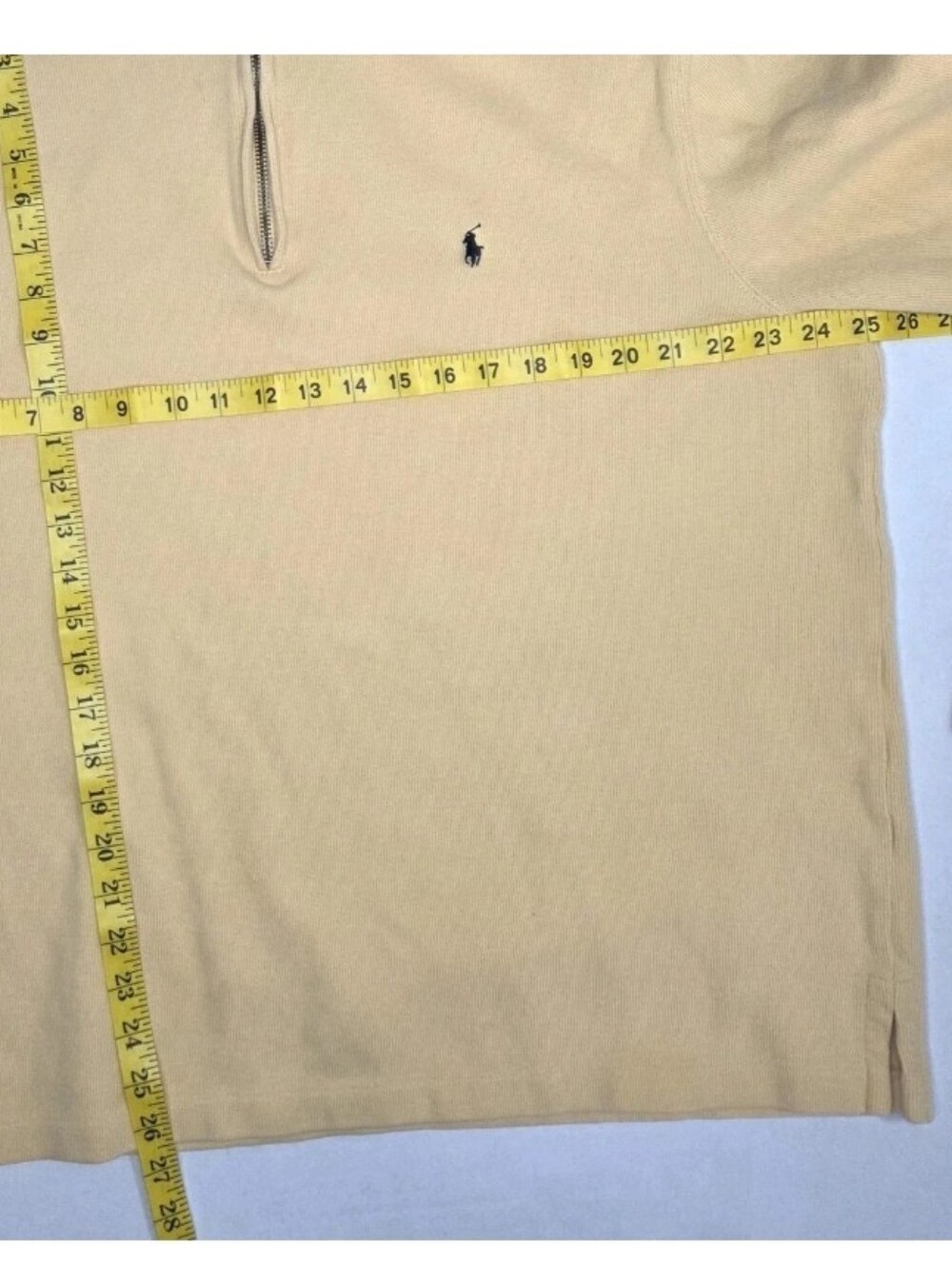 Polo Ralph Lauren 1/4 Zip Pullover Sweater Mens Size XL Yellow Logo Preppy Flaw- - Picture 4 of 8